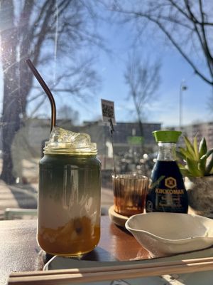 Matcha milk Mango drinkk  at Vegan Sushi Bar - Downtown in Amsterdam