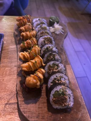 Shrimpless tempura and pulled beef   at Vegan Sushi Bar - Downtown in Amsterdam