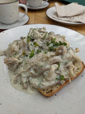 Toast with mushrooms at Herbívoro- Chapinero in Bogota