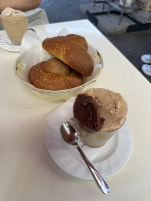 Hazelnut and dark chocolate granita and vegan brioche   at Comis Ice Cafe in Catania