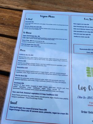 Vegan menu at Los Dos Hombres in The Entrance