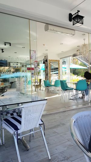View from front terrace into the café at Café Fino in Carvoeiro