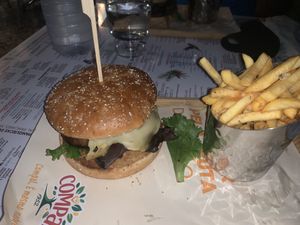 The vegan burger  at Café Fino in Carvoeiro
