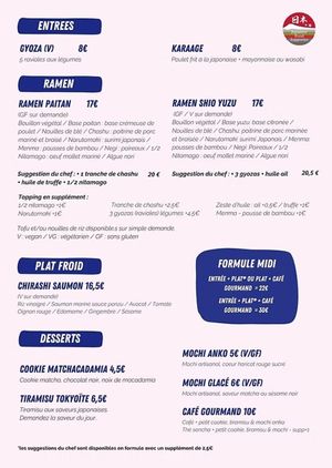 Menu at Aoyama in Lille