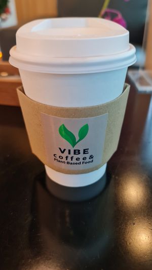 Latte with Soya milk at VIBE Coffee & Plant-Based Food in Bangkok