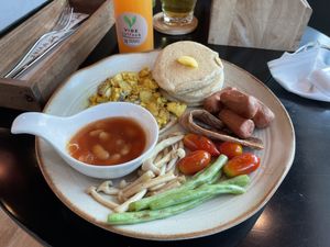 Vegan breakfast set, 249 baht  at VIBE Coffee & Plant-Based Food in Bangkok