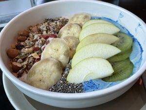 Oat breakfast bowl, 259 baht  at VIBE Coffee & Plant-Based Food in Bangkok