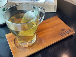 Jasmine green tea, 75 baht  at VIBE Coffee & Plant-Based Food in Bangkok