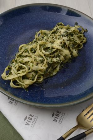 Pasta with pesto sauce ( applicable for vegetarian and vegan) at VIBE Coffee & Plant-Based Food in Bangkok