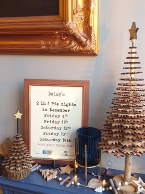 Festive pie night! Our very own 2 in 1 pies, including our vegan creamy jackfruit and cauliflower cheese with a puff pastry lid. at Daisy's  in Torquay