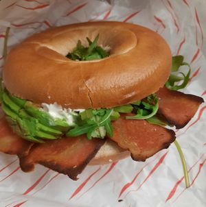 Vegan avo and bacon bagel (take away) at Daisy's  in Torquay