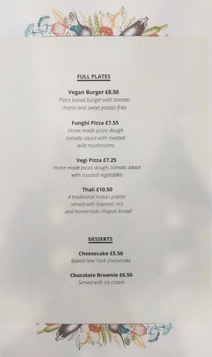Mains and Deserts Menu at The Vegan Brasserie in South West London