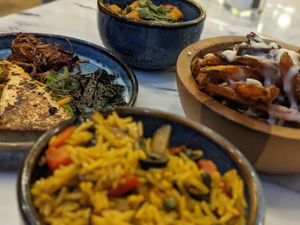 Top left: an interesting 'octopus' take on tofu, actually fascinating and worth a go. at The Vegan Brasserie in South West London