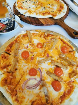 Vegan Chicken pizza at The Vegan Brasserie in South West London