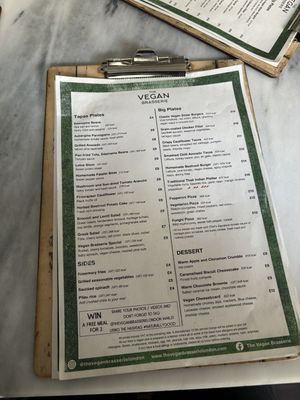 The menu! All vegan…...  at The Vegan Brasserie in South West London