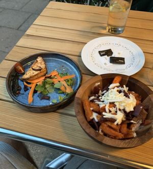 Tofu with nori and sweet potato with a fake beacon  at The Vegan Brasserie in South West London
