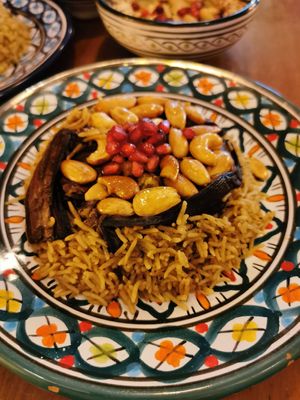 Rice with aubergine at Aleppo Supper Club in Berlin