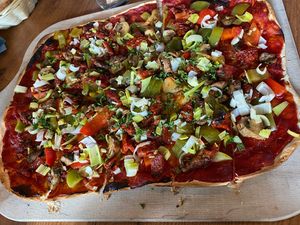 Vegan tarte flambée at Feinkost Sirin's in Bad Sackingen