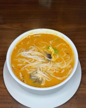 Tom Kah with rice noodles #Veganuary at Charm Thai Kitchen & Sushi Bar in Mobile