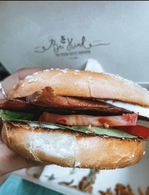 Vegan BLT bagel 🥯  at Be Kind The Vegan Coffee Caravan in Hayle