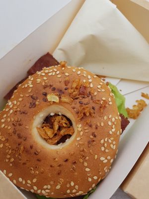 Bagel was delicious at Be Kind The Vegan Coffee Caravan in Hayle