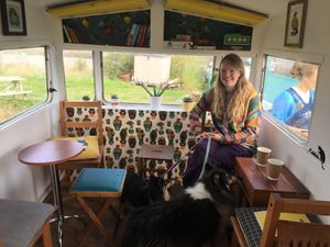 Lush interior in the vintage caravan! at Be Kind The Vegan Coffee Caravan in Hayle