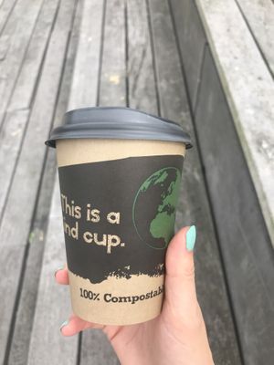 Lovely range of hot drinks and fully compostable cups too!!  at Be Kind The Vegan Coffee Caravan in Hayle