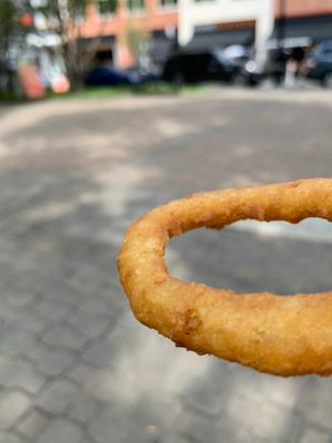 awesome onion rings  at V Burger in Calgary