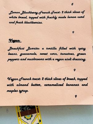 Vegan brunch menu (1/2) at Let Them Eat Cake in Paphos