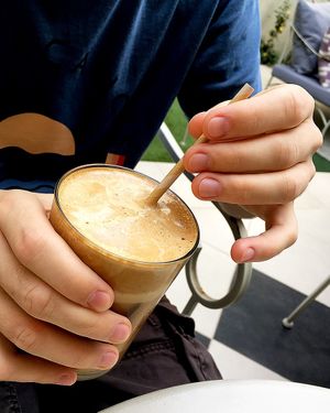 Invigorating Frappe with almond milk. What could be better in Cyprus? at Let Them Eat Cake in Paphos