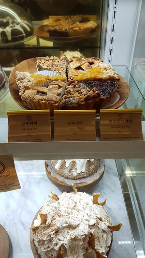 Display with pies at Cafe Turtle 카페 거북이 in Seoul