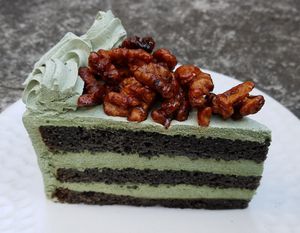 Mugwort & black sesame cake with caramelized walnuts at Cafe Turtle 카페 거북이 in Seoul