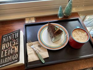 Chocolate mint cake and coffee  at Cafe Turtle 카페 거북이 in Seoul
