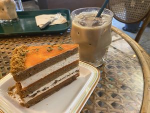 Carrot cake and iced lattee  at Cafe Turtle 카페 거북이 in Seoul