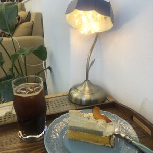 Pumpkin cake and coffee at Cafe Turtle 카페 거북이 in Seoul