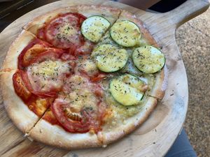Half & half margherita and Roman’s pizza bianca at Flavor 自然樸食 - ZìRán Pǔ Shí in Kaohsiung