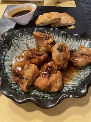 Aubergine and tofu balls - super fried   at Su Guan in Florence