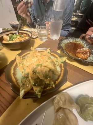 Korean kimchi pancakes – interesting, but wouldn’t order them again.  at Su Guan in Florence