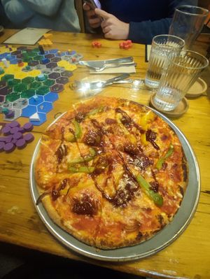 BBQ chicken pizza at Goodtime Games in Manchester