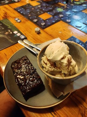 Chocolate brownie and icecream at Goodtime Games in Manchester