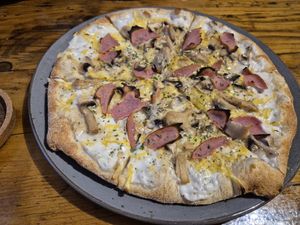 Carbonara pizza at Goodtime Games in Manchester