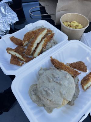 Biscuits, gravy, fried chick’n and just egg  at NICE Biscuit in Syracuse