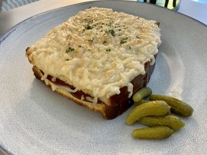 Vegan Croque Monsieur  at Perle Restaurant in Pasadena