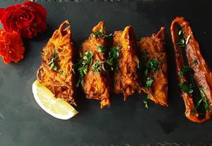 Onion bhaji with fig souce. at Spices in Frigiliana