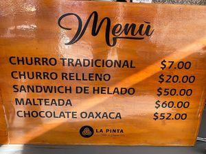 Menu at La Pinta in San Luis Potosi