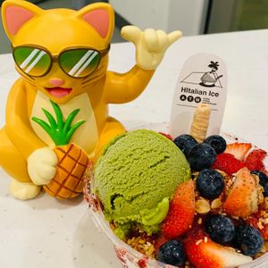 Beneficial Berries with Matcha Frozert.   at HItalian Ice in Honolulu
