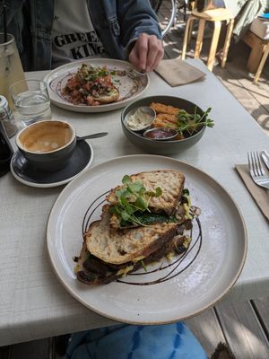I had a mushroom vegan cheese toastie and my bf has avocado bruchetta, we also had hash brown sticks on the side! at Quail Cafe in Whangarei