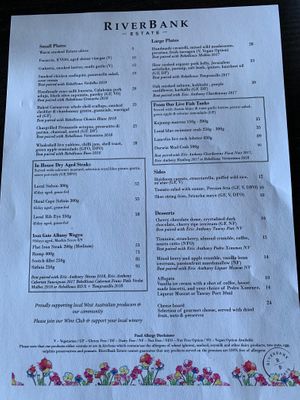 Food menu - ask if there are any specials for the day that are vegan  at Riverbank Estate  in Caversham