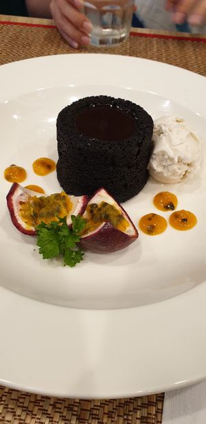 Lava cake with ice cream at The Vegano Bistro in Chiang Mai