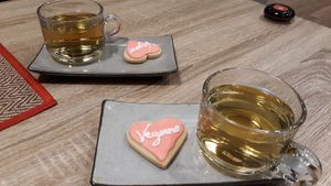 Free cookie and tea for Valentine's at The Vegano Bistro in Chiang Mai